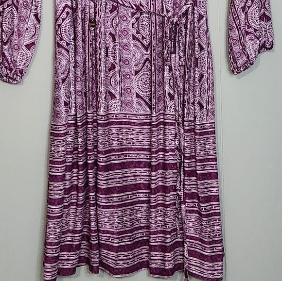 Terra & Sky size 14W Rayon Burgundy and white boho dress tie at waist - Picture 11 of 15